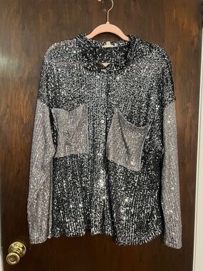Sequin Button Down Top